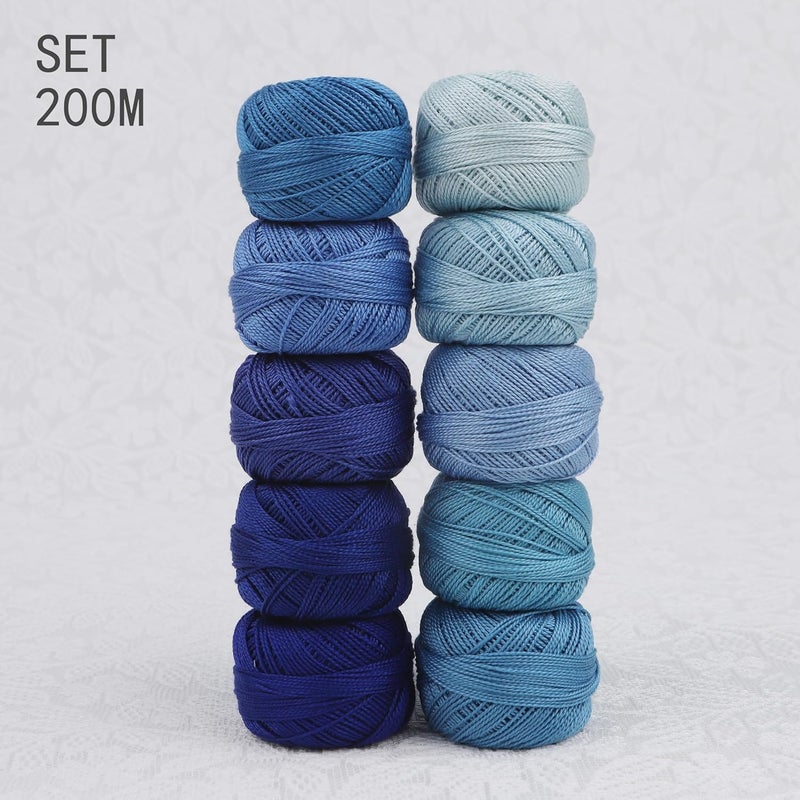 AMOHilos Size 8 Double Mercerized Egyptian Long Staple Cotton Pearl Thread Ball 5 Grams Rainbow Color Embroidery Thread 10 Colors per Box for Crochet Hardanger Cross Stitch Hand Embroidery (Set M) - Image 2